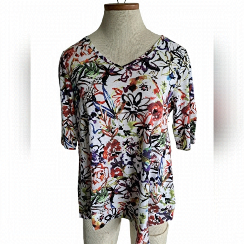 HABITAT clothes to live in abstract colorful tunic top short sleeve cotton SM